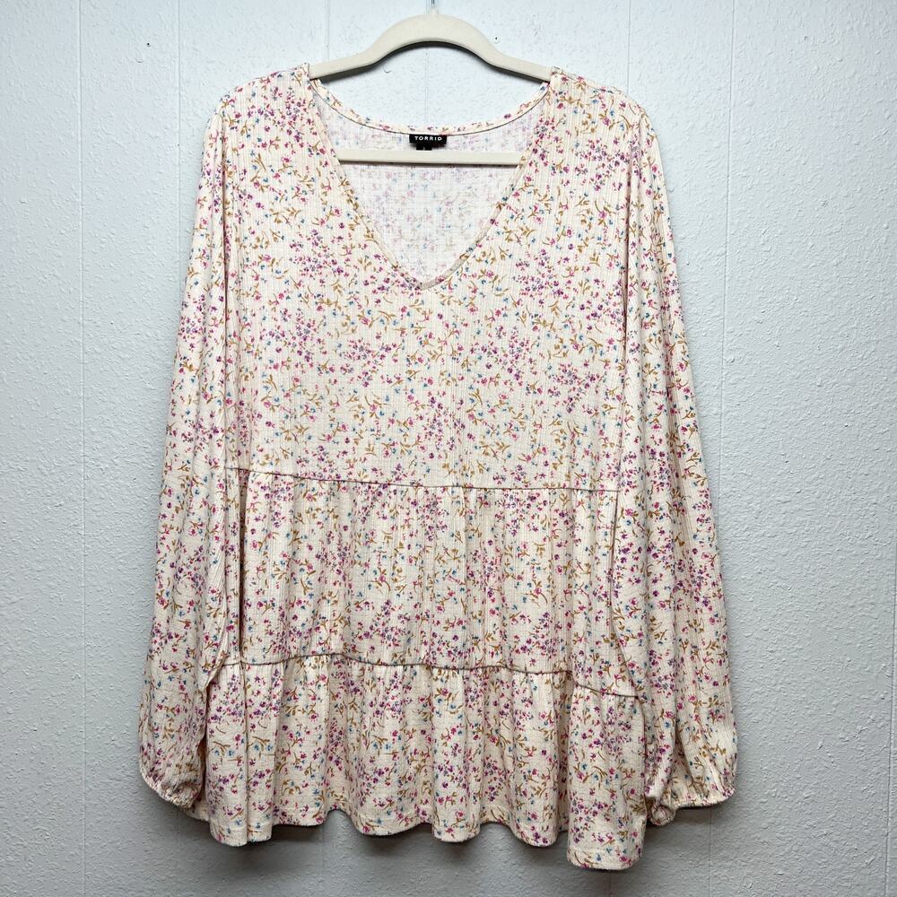 Torrid Tiered Floral Top Womens 3X Puff Sleeve Forest Floral Fairy Cottagecore